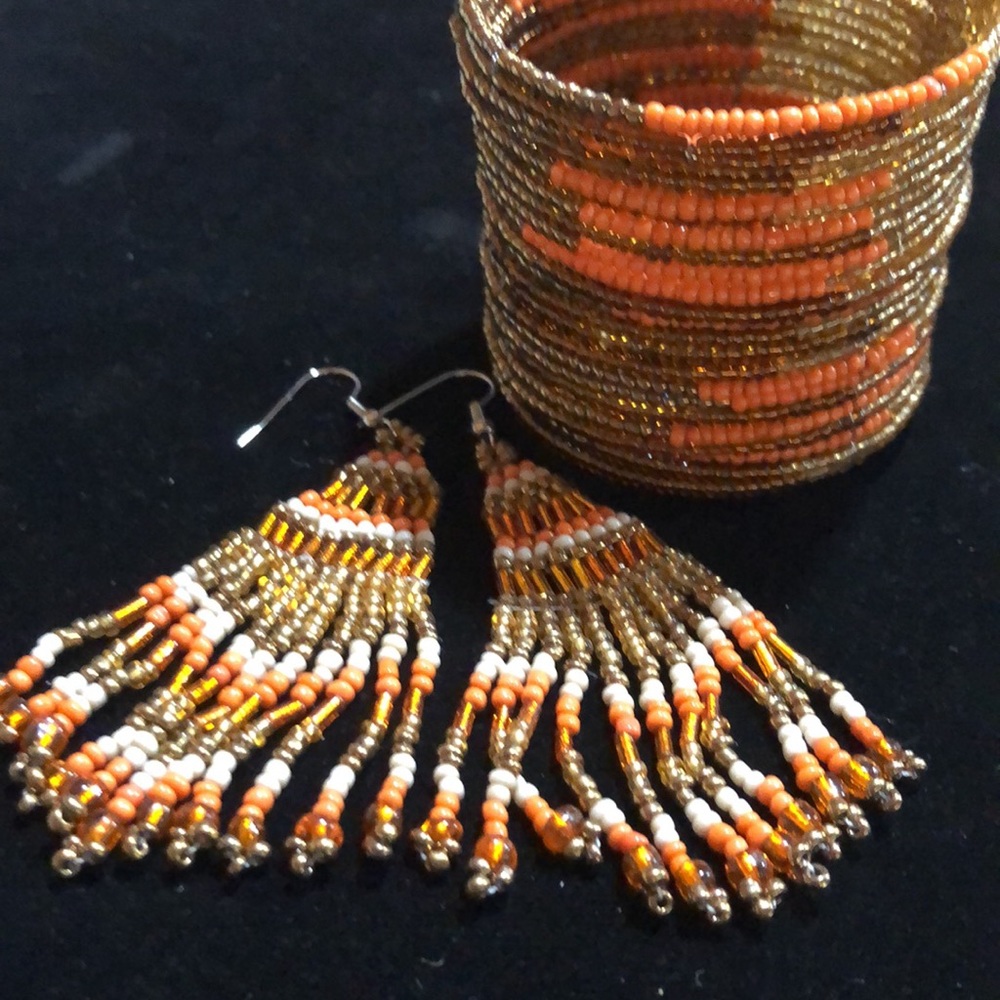 NBW Beaded Cuff Bracelet & Earrings